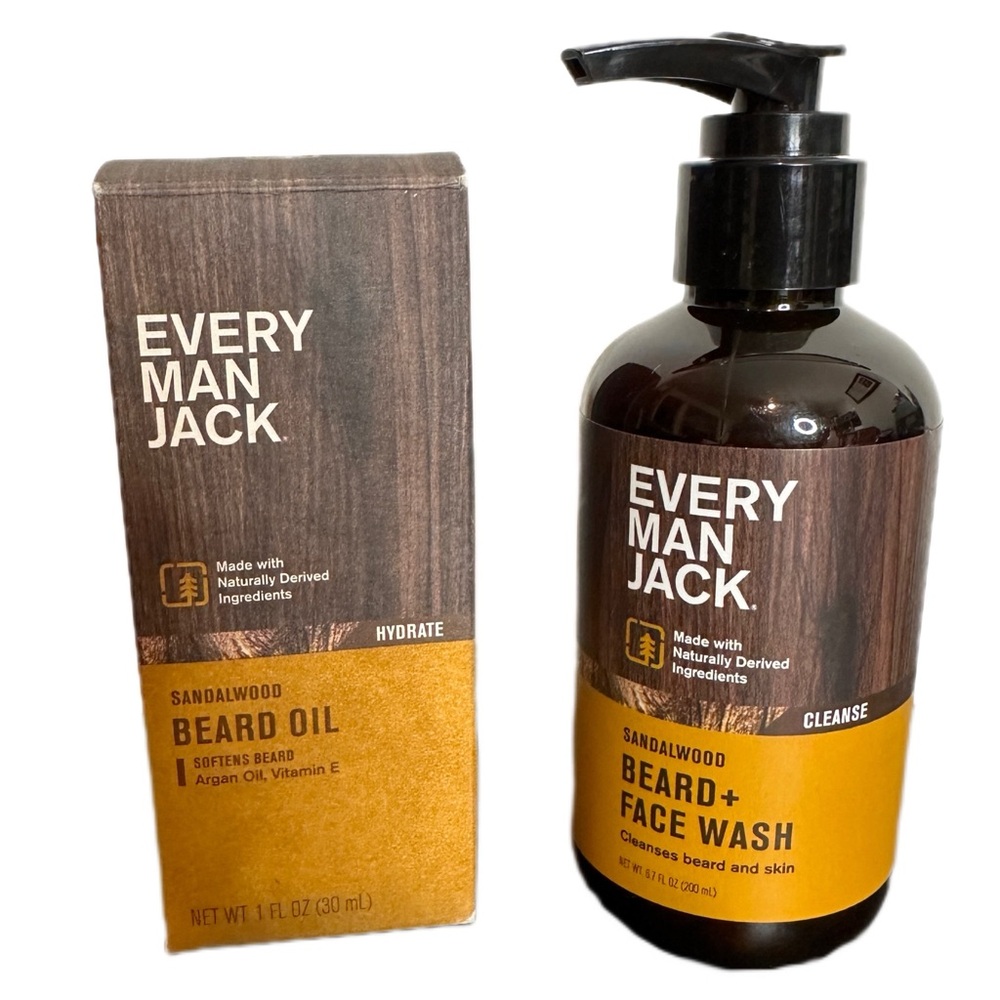 EVERY MAN JACK Sandalwood Beard and Face Wash 8.7 fl oz. and Beard Oil 1 fl oz.